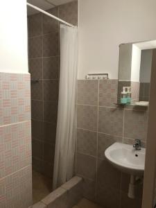 a bathroom with a shower and a sink at Dusan Apartments in Orlová