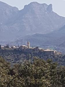 a city with a mountain in the background at Casa "La Huerta" DE RODA DE ISABENA in Roda de Isábena