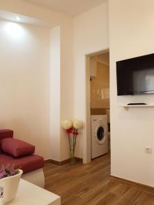 un soggiorno con un divano e una TV a parete di Apartment Ulika a Marčana