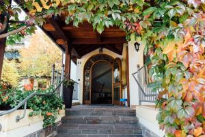 an entrance to a house with a wooden door at Hotel Merle in Bruttig-Fankel