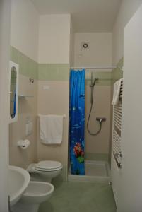 a bathroom with a shower and a toilet and a sink at Residence Oasi Del Viandante in Dervio