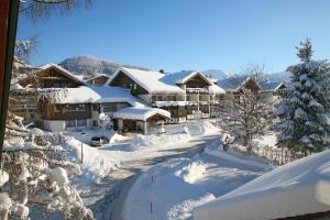 un pueblo cubierto de nieve con árboles y edificios en Concordia Vitalhotel & SPA, en Oberstaufen