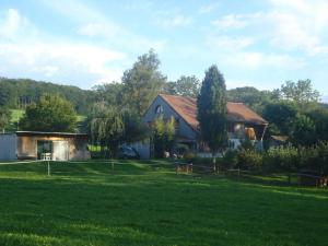 a house in a field with a green yard at Bnb Pavillon Paisible in Orsonnens