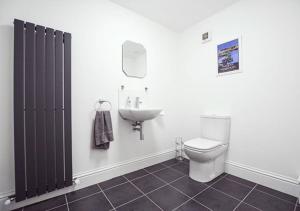 a bathroom with a toilet and a sink at Reivers Apartment in Berwick-Upon-Tweed