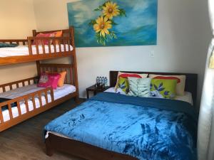 a bedroom with two bunk beds and a blue bed at De Daisy Villa Homestay in Da Lat +63 photos