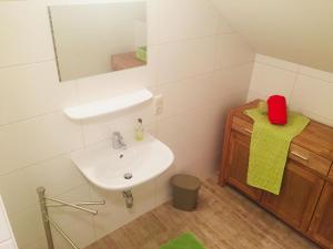 Kirchdorf的住宿－Ferienwohnung Steirerbusserl，一间带水槽和镜子的浴室