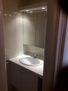 La salle de bains est pourvue d'un lavabo et d'un miroir. dans l'établissement koksijde aan zee, à Coxyde