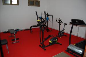 a gym with several exercise bikes on a red carpet at Giga Hotel in Villa Santa Lucia