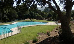 a fence around a swimming pool in a yard at Lomas 3 Bosque y Playa in Papudo