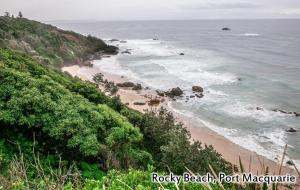 a view of the beach from a hill at Rocky Beach Cottage 26 Pacific Drive in Port Macquarie