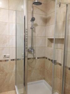 a shower with a glass door in a bathroom at Apartment Viva in Kyiv