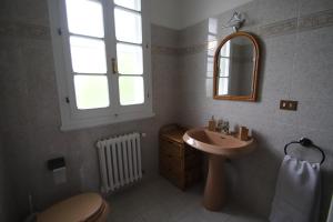 a bathroom with a sink and a toilet and a mirror at La Casa nel Bosco in Savio di Ravenna +7 photos