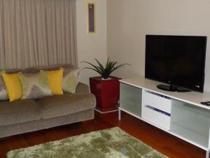 En tv och/eller ett underhållningssystem på Shepp Central Apartment