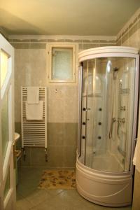 a bathroom with a shower with a glass door at Casa Monica in Baile Felix +61 photos
