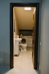 a bathroom with a toilet and a sink at Meteor apartment XXL in Cluj-Napoca