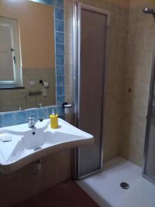a bathroom with a sink and a shower at La Corte di Lucina in Terralba