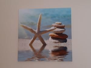 two rocks and a starfish on the beach at Eleni's Rooms in Antiparos