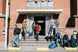 a group of people standing outside of a building at ClinkNOORD Hostel in Amsterdam
