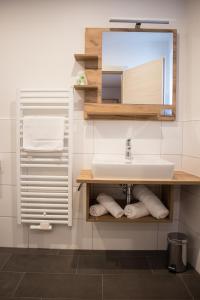 a bathroom with a sink and a mirror and towels at Flussbett in Kirchberg an der Pielach