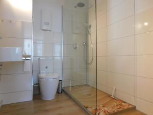 a bathroom with a shower and a toilet in it at Nordsee in Nordstrand +13 photos