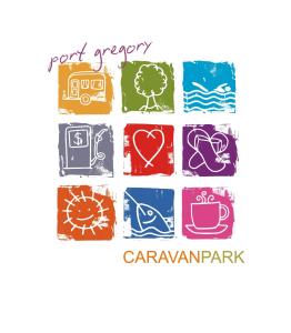 a set of stamps with the words caravan park at Port Gregory Caravan Park in Gregory