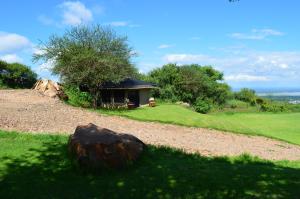 a house on a hill with a rock in the grass at Migombani Camp in Mto wa Mbu
