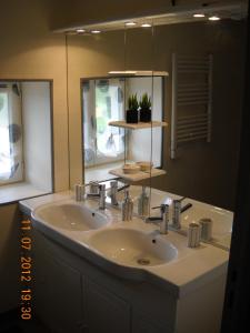 een badkamer met een wastafel en een spiegel bij Gite équestre en Normandie Haras de Sainte Colombe in Sainte-Colombe
