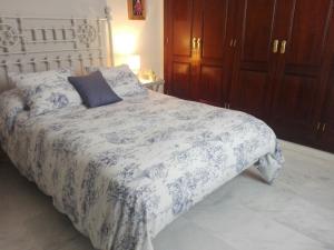 アンテケラにあるCharming Villadarias M. Palace apartmentのベッドルーム1室(青と白の毛布付きのベッド1台付)