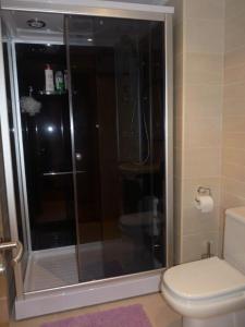 een badkamer met een glazen douche en een toilet bij Precioso Apartamento con Spa en Galicia / Playa Catedrales in Foz