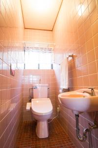 松山市にあるゲストハウス DOUGOYADO のバスルーム(トイレ、洗面台付)