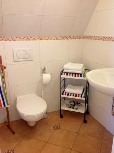 y baño con aseo y lavamanos. en Haus Am Strom 50, en Warnemünde