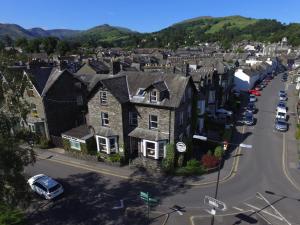 an aerial view of a town with houses and a street at Compston House B & B in Ambleside