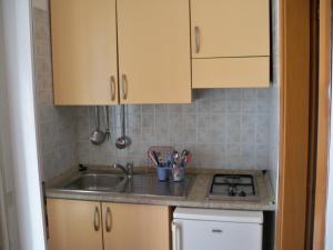 una piccola cucina con lavandino e piano cottura di L'Isolana Case Vacanza Luna 2 a Ponza