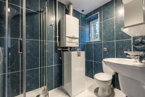 a bathroom with a toilet and a sink and a shower at Willa Hetman in Karwia +58 photos