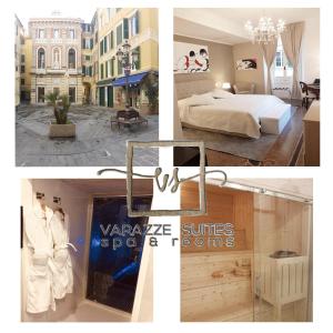 un collage de fotos de una habitación de hotel con cama en Varazze Suite Sauna e Hammam, en Varazze