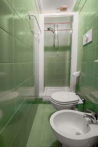 a green bathroom with a toilet and a sink at Duomo-City Life In The Heart Of The City! in Milan