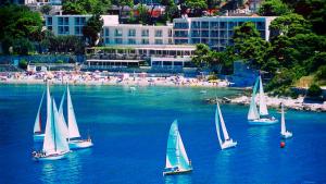 a group of sailboats in the water near a beach at Hotel Vis in Dubrovnik