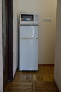 ロストフ・ナ・ドヌにあるApartment Khalturinskiy per. 210の電子レンジ、冷蔵庫が備わる客室です。