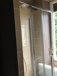 a shower with a glass door in a bathroom at Chez Auguste in Nancy