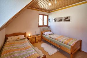 a attic bedroom with two beds and a window at BodenSEE Apartment Friedrichshafen SEENAH in Friedrichshafen