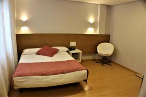 a bedroom with a bed and a desk and a chair at Hotel Picos De Europa in Santander