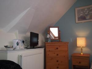 a bedroom with a bed and a dresser and a mirror at Bodhyfryd Guesthouse in Betws-y-coed