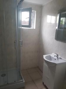 a bathroom with a shower and a sink at Cazare Balliu in Corbu +75 photos