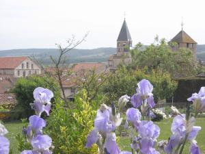 a field of purple flowers with a castle in the background at Le Cellier in Cluny