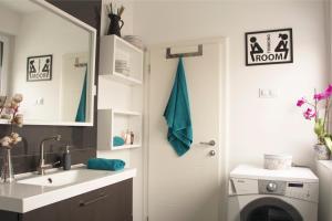 un bagno con lavandino e lavatrice di Vintage Design Apartment a Gornja Radgona Altre 25 foto
