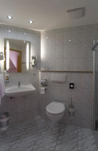 a bathroom with a toilet and a sink at Hotel Sonneck in Schwäbisch Hall