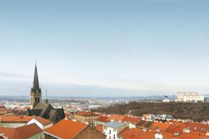 En generell vy över Prag eller utsikten över staden från hotellet