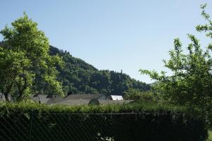 a house with a fence in front of a mountain at Ferienwohnungen Christina in Traben-Trarbach