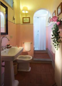 フィレンツェにあるアンティカ ディモーレ フィレンツェのバスルーム(洗面台、トイレ、シャワー付)