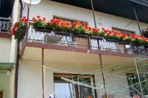un edificio con cajas de flores en un balcón en Guest House Ivanka, en Bled